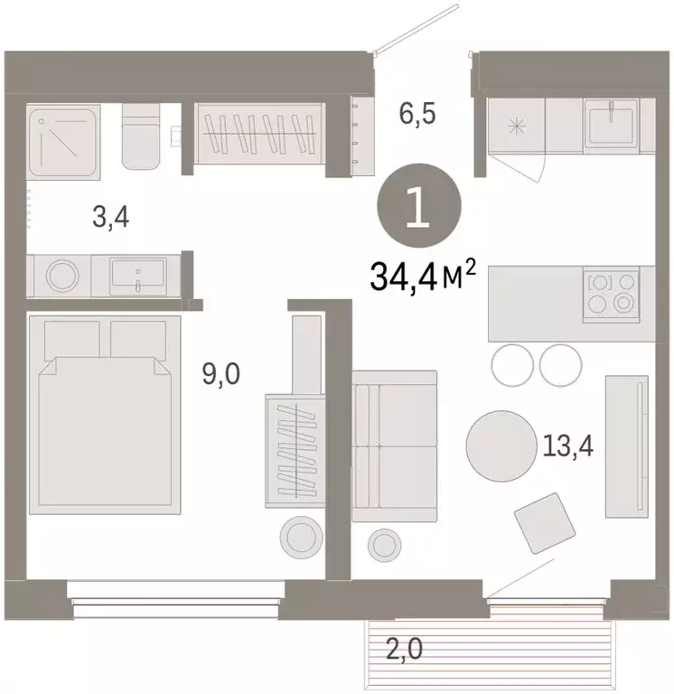 1-комнатная квартира: Екатеринбург, микрорайон Академический, 19-й ... - Фото 2