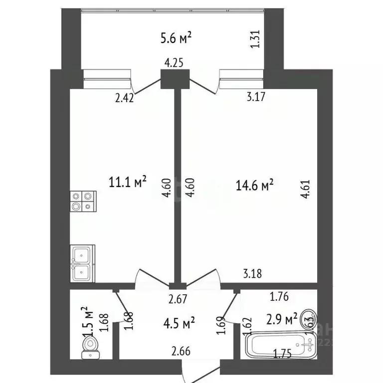 2-к кв. Башкортостан, Стерлитамак просп. Октября, 54 (34.6 м) - Фото 1