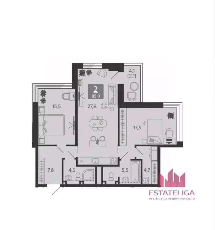 2-к кв. Москва наб. Марка Шагала, 11к3 (85.0 м) - Фото 2