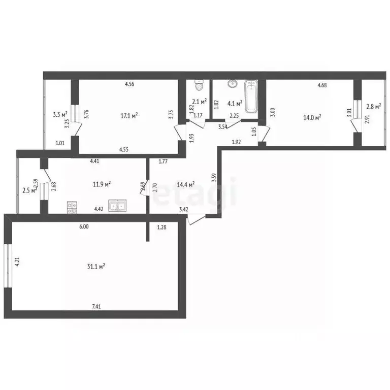 3-к кв. Калининградская область, Калининград ул. Старшины Дадаева, 71 ... - Фото 2