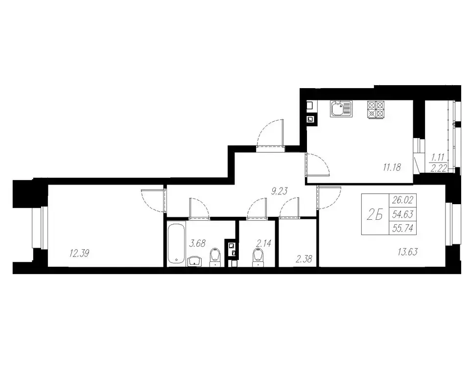 2-комнатная квартира: Казань, Советский район (55.74 м) - Фото 0