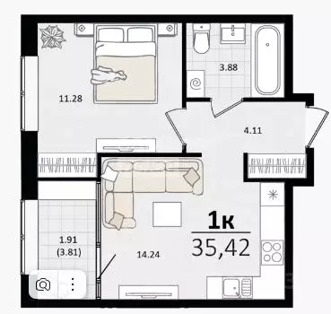 1-к кв. Краснодарский край, Краснодар Сормовская ул., лит4.1 (35.4 м) - Фото 1