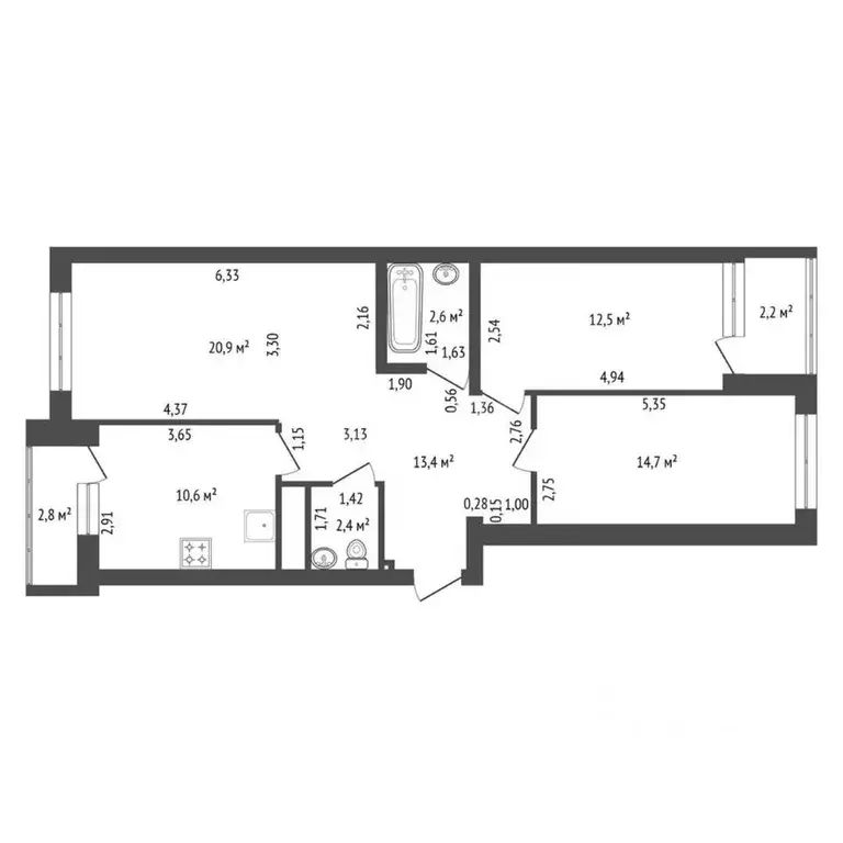 3-к кв. Башкортостан, Уфа ул. Миловская, 16 (79.6 м) - Фото 2