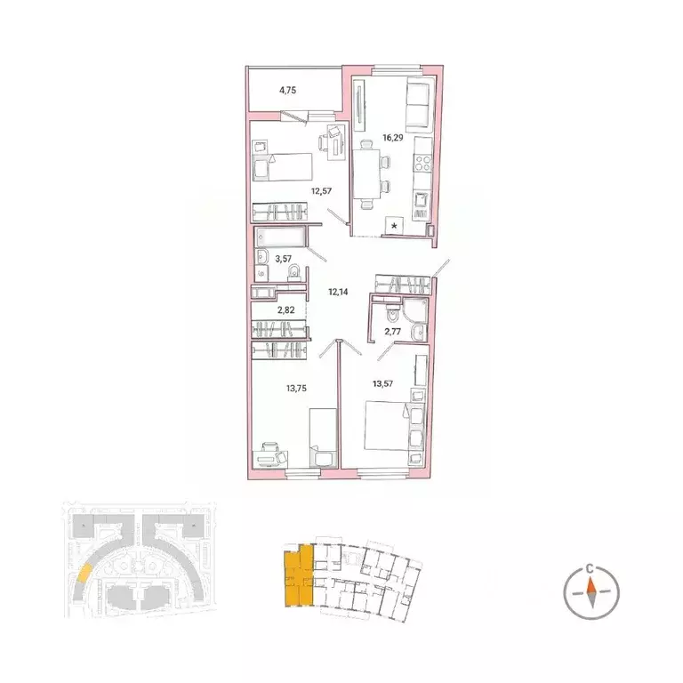 3-к кв. Санкт-Петербург Окла жилой комплекс (82.24 м) - Фото 0