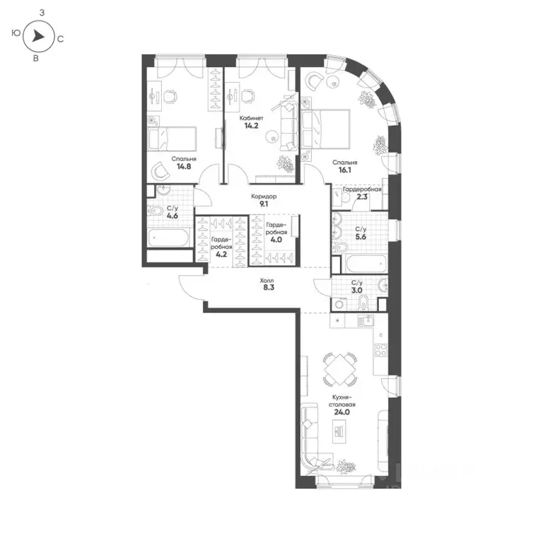 3-к кв. Москва Октябрьская ул., 103 (110.2 м) - Фото 1