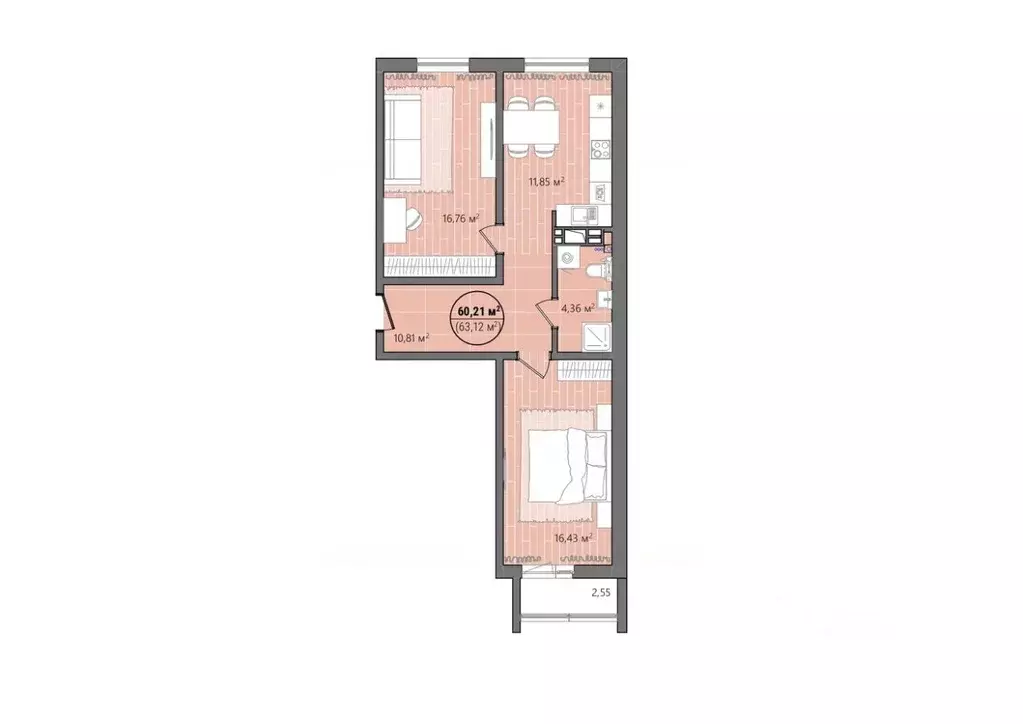 2-к кв. Челябинская область, Челябинск ул. Труда, 14 (66.18 м) - Фото 0