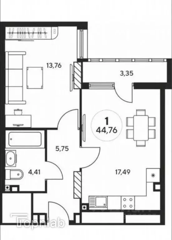 1-к кв. Ростовская область, Ростов-на-Дону просп. Ленина, 46/2 (43.7 ... - Фото 2