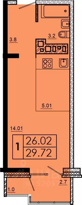 1-к кв. Иркутская область, Иркутск ул. Баумана, 271 (29.72 м) - Фото 1