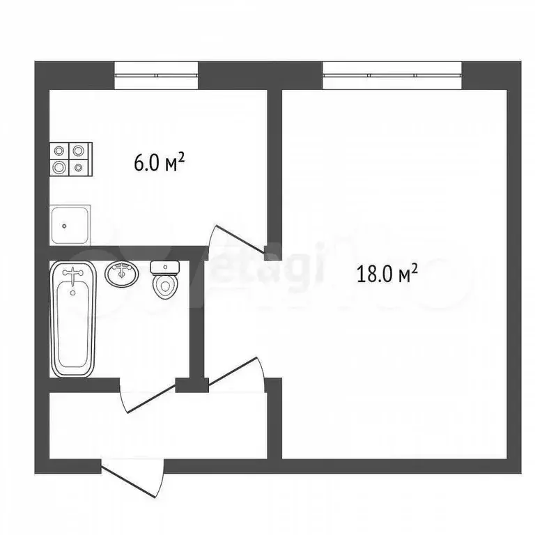 1-к. квартира, 30,5 м, 2/5 эт. - Фото 0