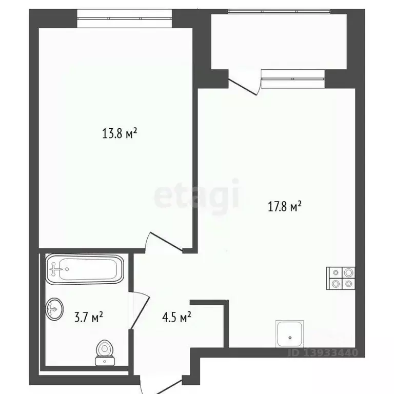 1-к кв. Тюменская область, Тюмень ул. Газовиков, 73к1 (39.8 м) - Фото 2