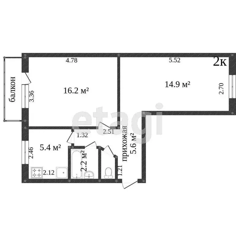 2-комнатная квартира: Ялуторовск, Заводоуковская улица, 2 (45 м) - Фото 1