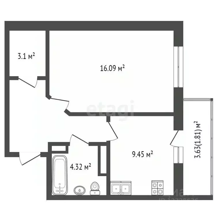 1-к кв. Калужская область, Калуга Пригородная ул., 41 (47.5 м) - Фото 2