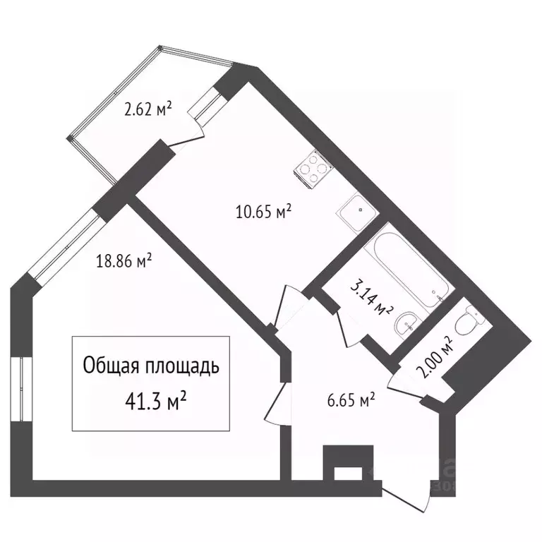 1-к кв. Томская область, Томск ул. Береговая, 13 (41.3 м) - Фото 2