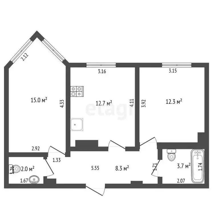2-комнатная квартира: Геленджик, улица Олега Анофриева, 1к3 (54 м) - Фото 0