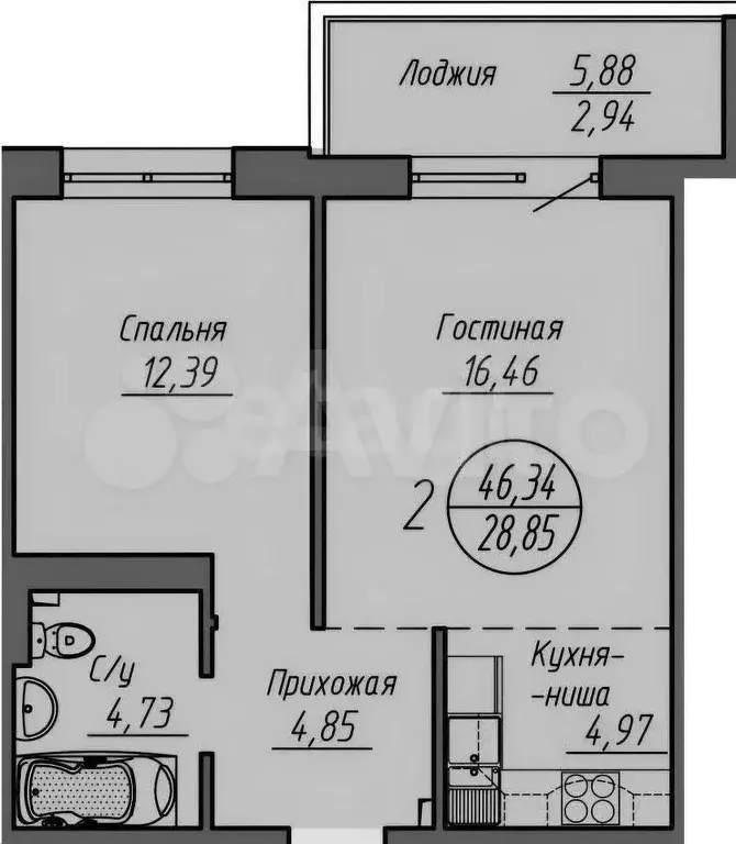 2-к. квартира, 47 м, 5/24 эт. - Фото 0
