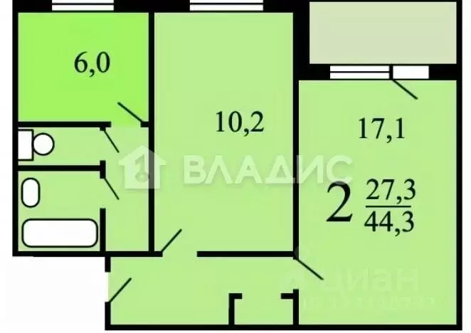 2-к кв. Москва Домодедовская ул., 7К2 (44.3 м) - Фото 1