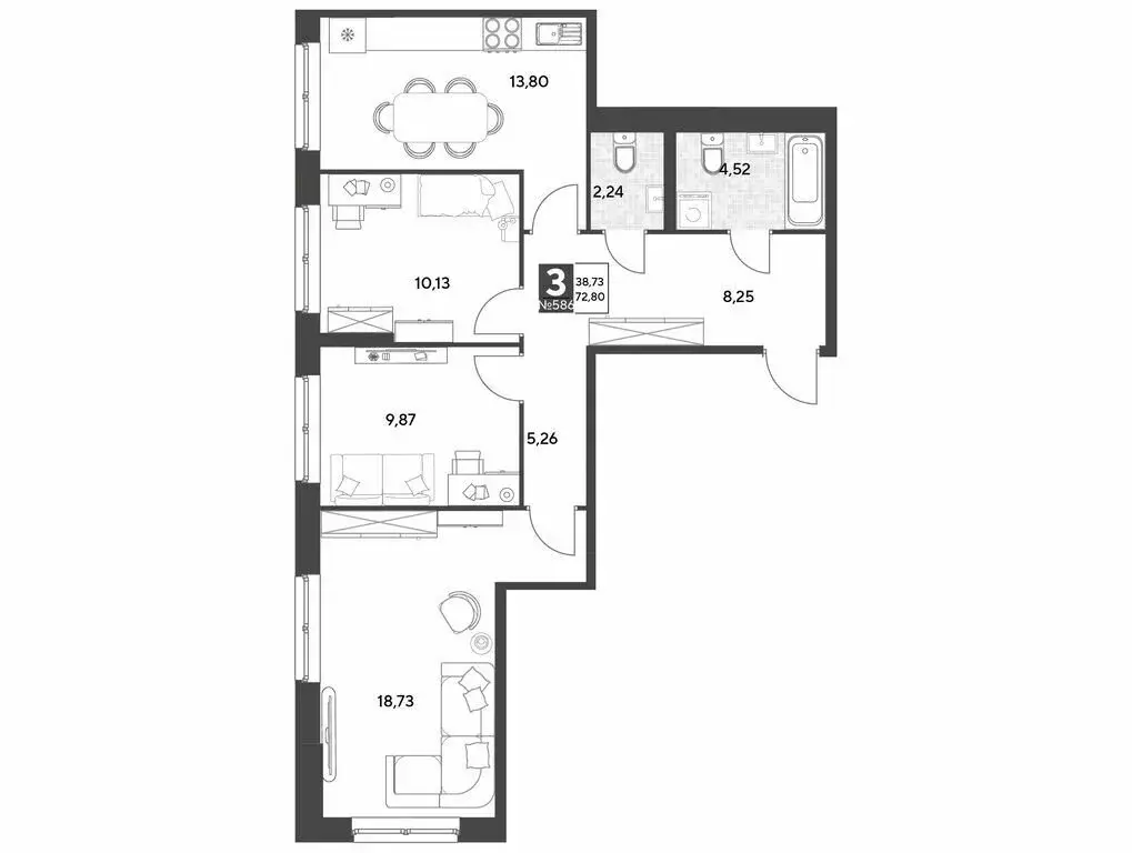 3-комнатная квартира: калуга, улица болдина, 22/1 (72.8 м) - Фото 0