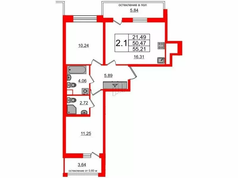 2-комнатная квартира: Санкт-Петербург, Кубинская улица, 78Е (50.47 м) - Фото 0