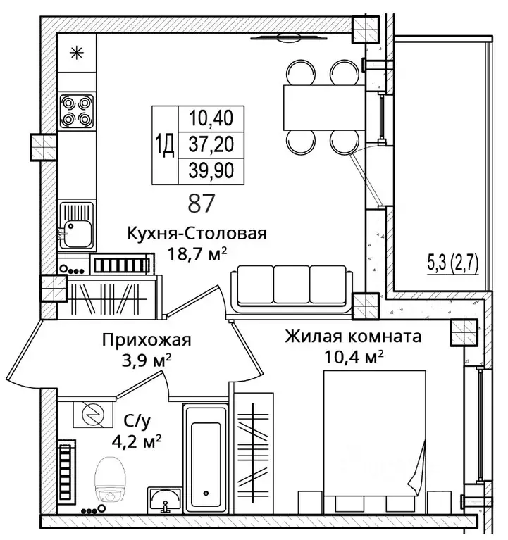 1-к кв. Псковская область, Псковский район, Завеличенская волость, д. ... - Фото 1
