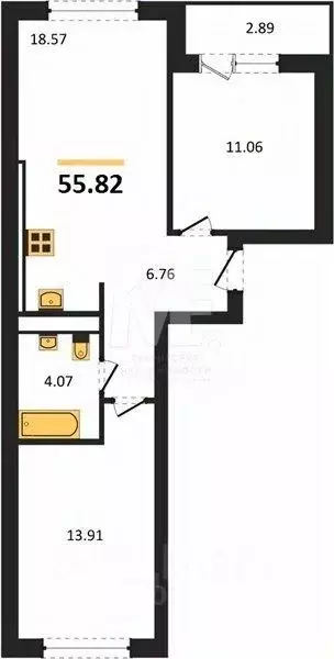 2-к кв. Калининградская область, Калининград ул. Согласия, 53Б (55.82 ... - Фото 0