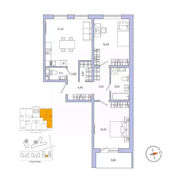 2-к кв. Ленинградская область, Гатчина ул. Чехова, 39к2 (78.4 м) - Фото 1
