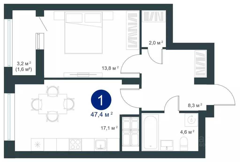 1-к кв. Воронежская область, Воронеж ул. Ворошилова, 19 (47.4 м) - Фото 1