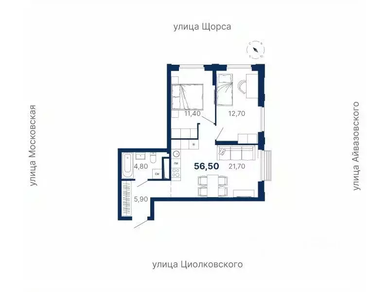 2-к кв. Свердловская область, Екатеринбург ул. Московская, 251 (56.5 ... - Фото 0