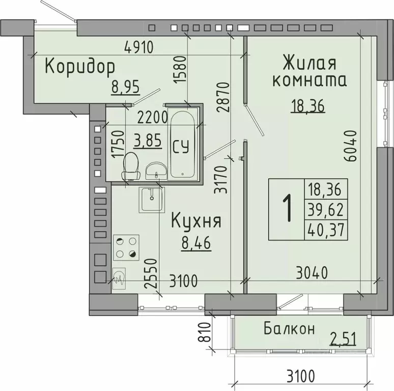 1-к кв. Волгоградская область, Волгоград ул. Иссы Плиева, 6 (40.37 м) - Фото 0