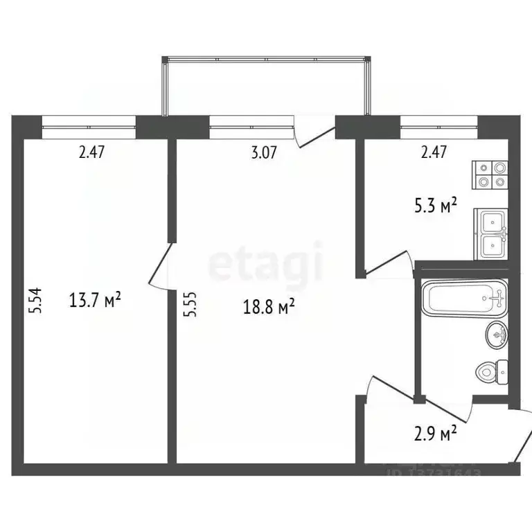 2-к кв. Псковская область, Псков ул. Лепешинского, 14 (43.7 м) - Фото 1
