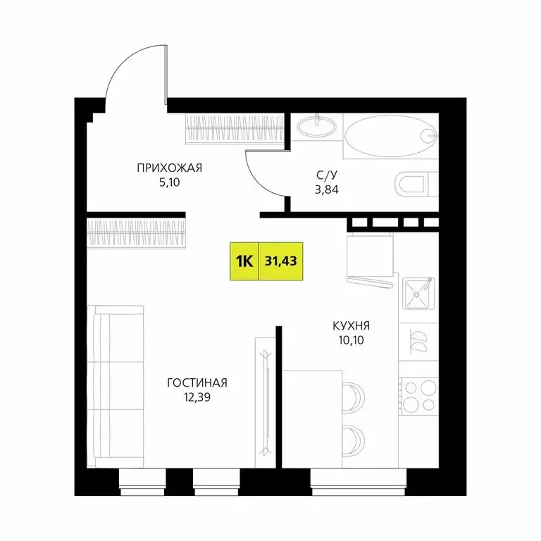 1-комнатная квартира: Республика Дагестан, Дербент (31.43 м) - Фото 1