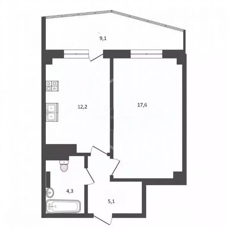 1-к кв. Калининградская область, Калининград ул. Гайдара, 90 (48.3 м) - Фото 2
