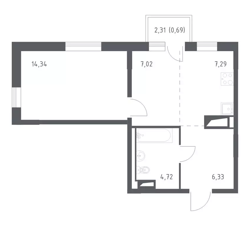 1-комнатная квартира: деревня Лаголово, жилой комплекс Квартал ... - Фото 1