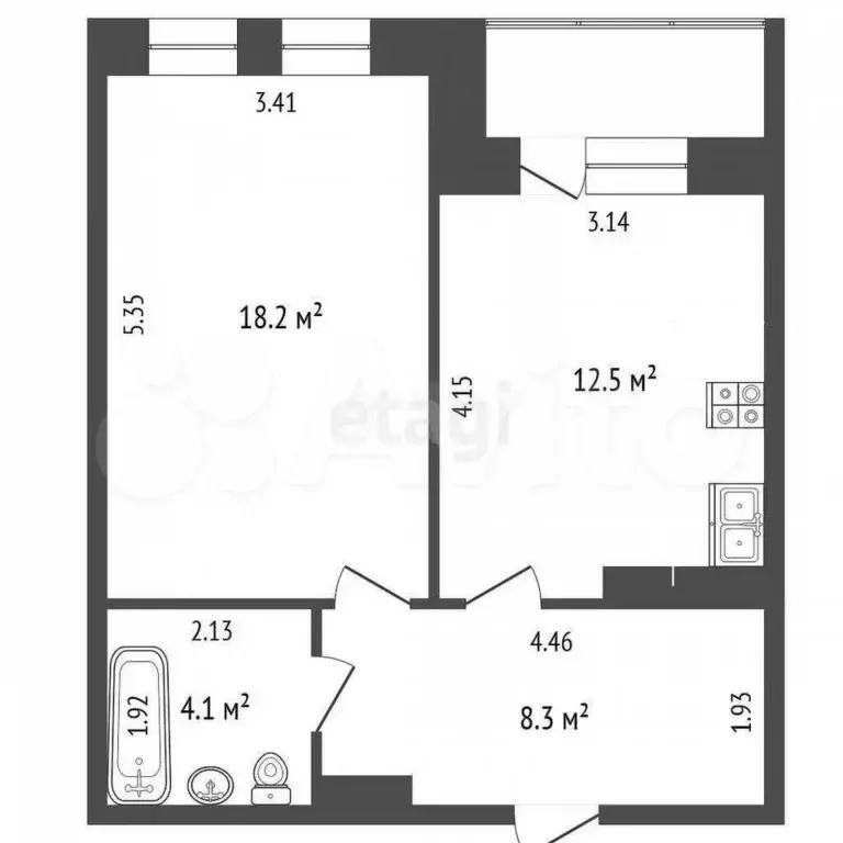 1-к. квартира, 43,1 м, 4/5 эт. - Фото 0