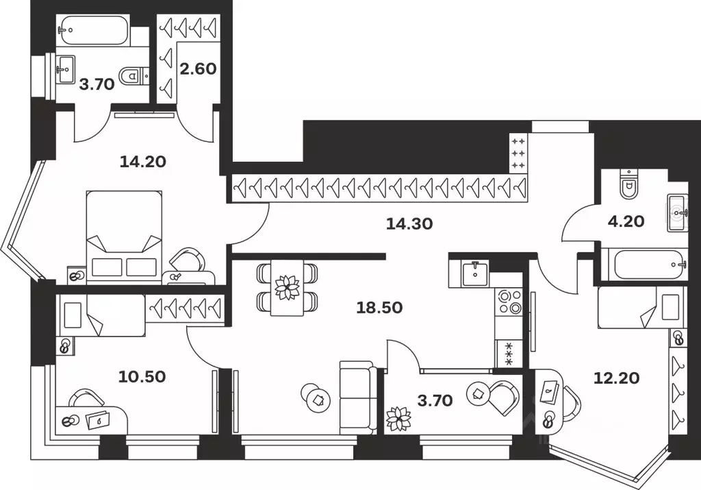 3-к кв. Тульская область, Тула ул. Михеева, 9А (83.9 м) - Фото 1