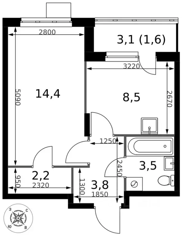 1-к кв. Московская область, Ленинский городской округ, д. Сапроново ... - Фото 1
