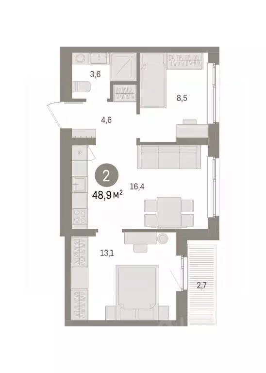 2-к кв. Пермский край, Пермь Крохалева мкр,  (48.98 м) - Фото 2