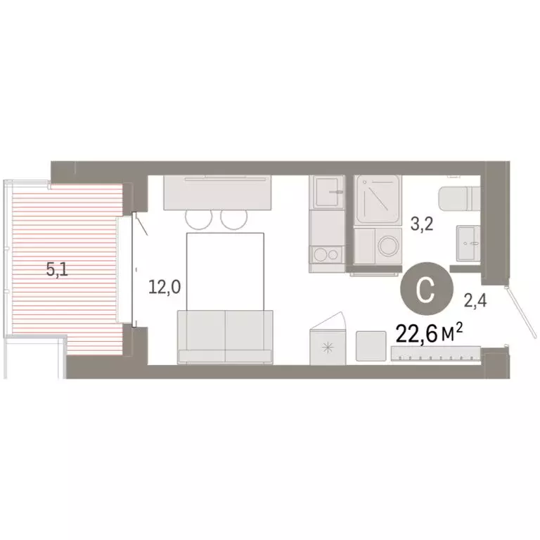 Квартира-студия: Тюмень, жилой комплекс На Минской (22.64 м) - Фото 1