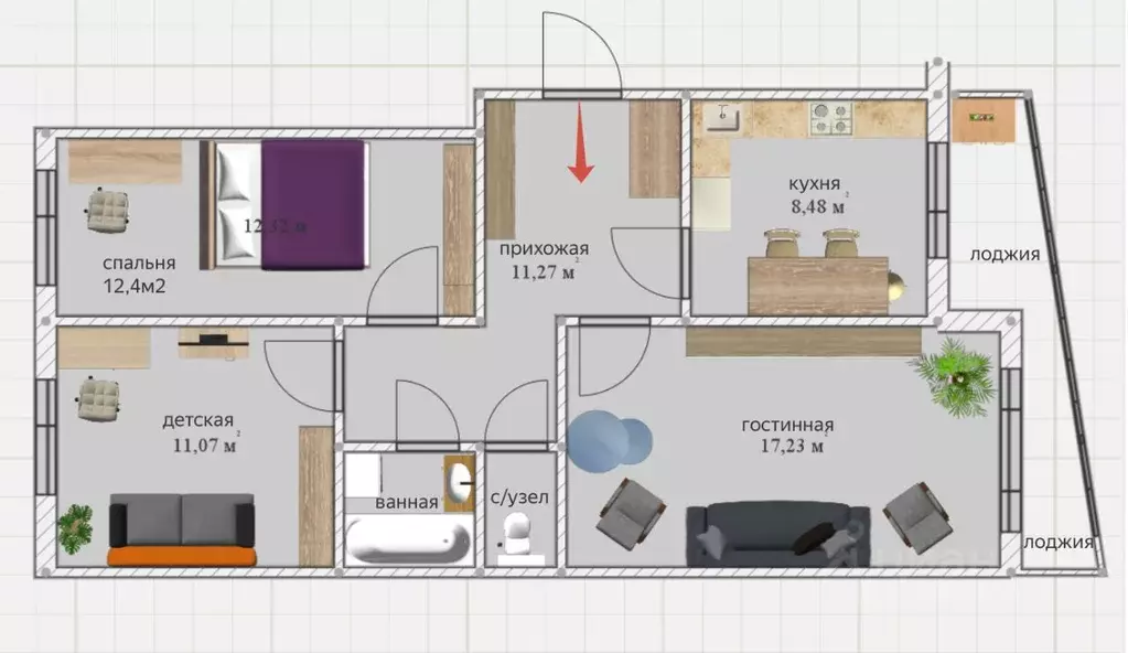 3-к кв. Нижегородская область, Балахна Олимпийская ул., 8 (70.0 м) - Фото 2