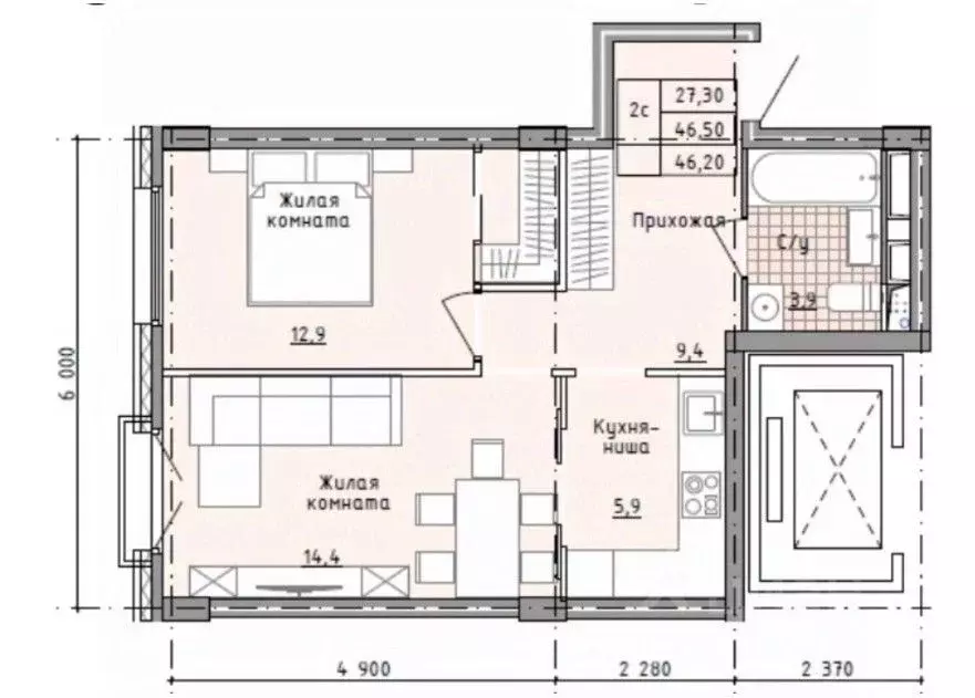 2-к кв. Московская область, Солнечногорск городской округ, Голубое пгт ... - Фото 2