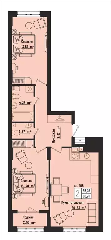 2-комнатная квартира: Нижний Новгород, Литературная улица, 5 (65.46 м) - Фото 1
