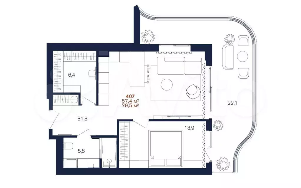 2-к. квартира, 79,5 м, 4/6 эт. - Фото 0