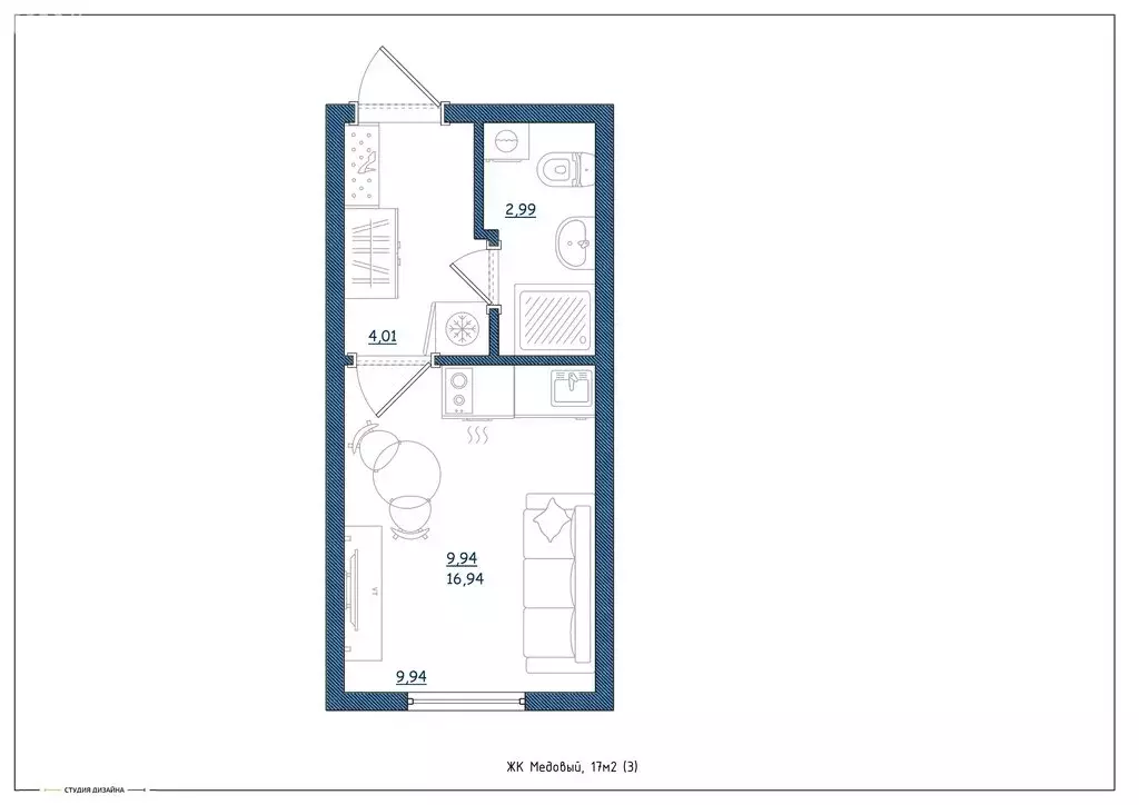 Квартира-студия: Тверь, Заволжский район, жилой комплекс Медовый (17 ... - Фото 2