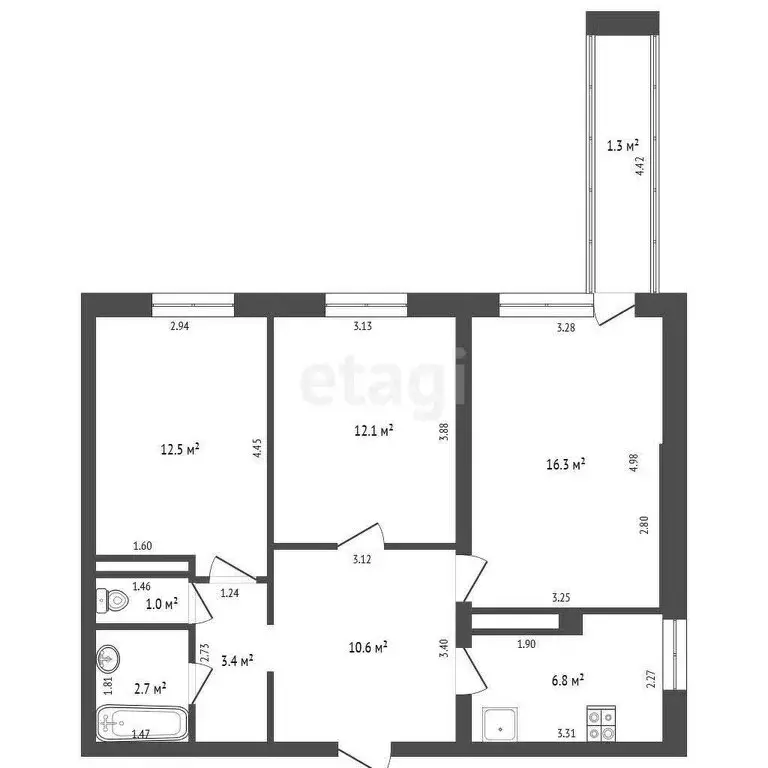3-комнатная квартира: Калининград, Московский проспект, 72 (65.5 м) - Фото 1