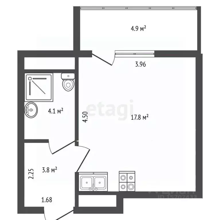 Студия Санкт-Петербург 1-й Предпортовый проезд, 1 (26.0 м) - Фото 2