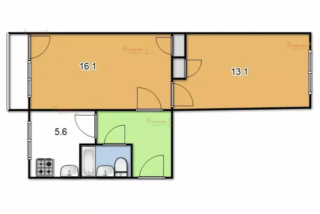 2-комнатная квартира: Екатеринбург, улица Щербакова, 5к2 (44 м) - Фото 1