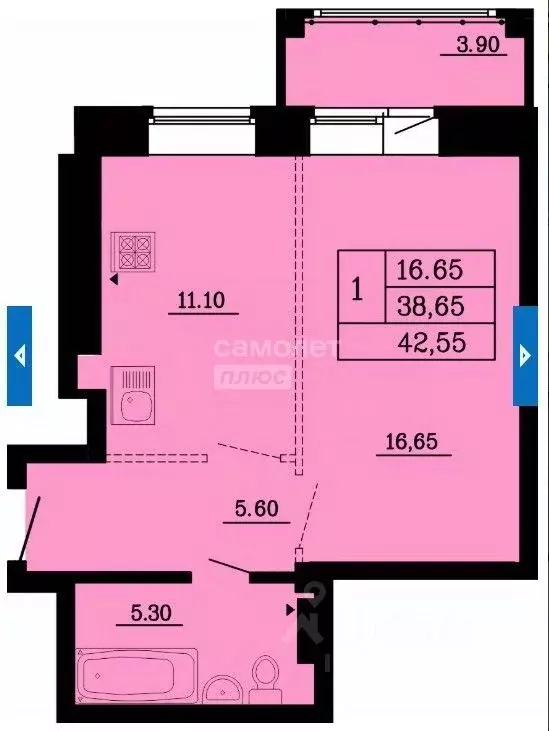 1-к кв. Омская область, Омск ул. Малиновского, 16к1 (42.55 м) - Фото 1