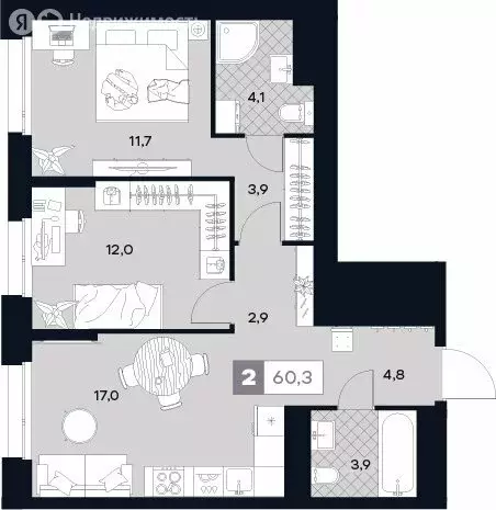 2-комнатная квартира: Москва, Лодочная улица, 27к2 (60.3 м) - Фото 0