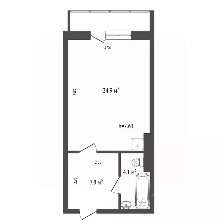 Студия Красноярский край, Красноярск ул. Алексеева, 3 (36.6 м) - Фото 2