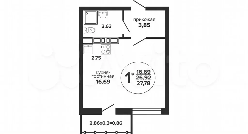 Квартира-студия, 27,8 м, 17/24 эт. - Фото 0