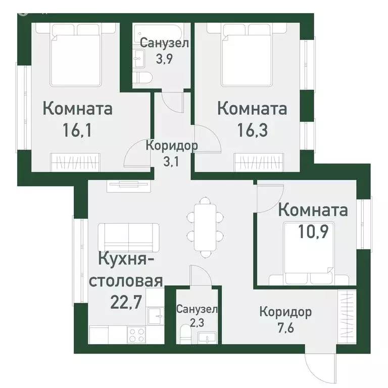 3-комнатная квартира: посёлок Западный, микрорайон Привилегия (82.85 ... - Фото 0